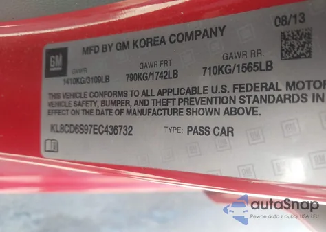 2014 Chevrolet Spark 1Lt Auto from USA, damaged, VIN KL8CD6S97EC436732